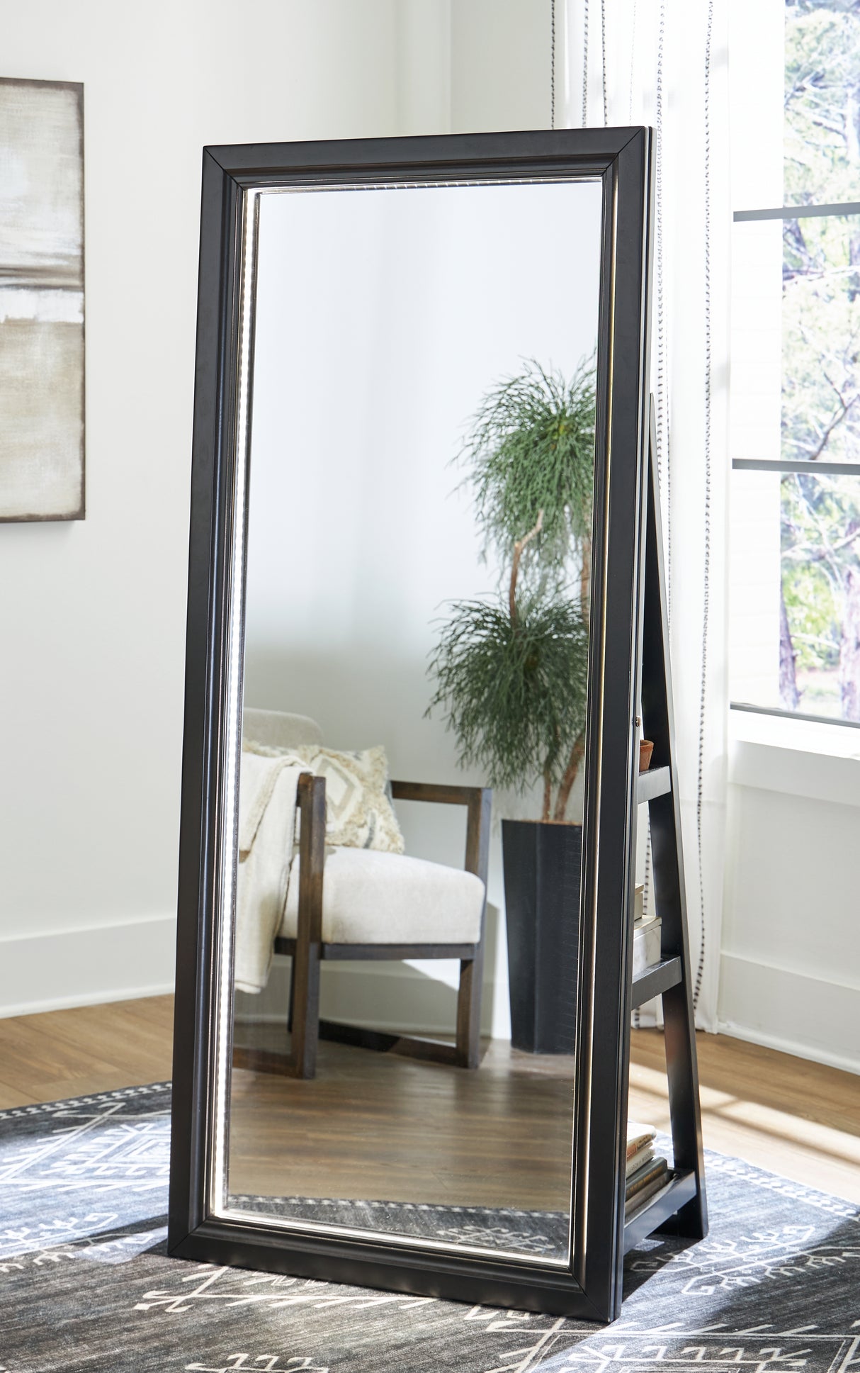 Evesen Black Floor Standing Mirror/Storage - A8010384