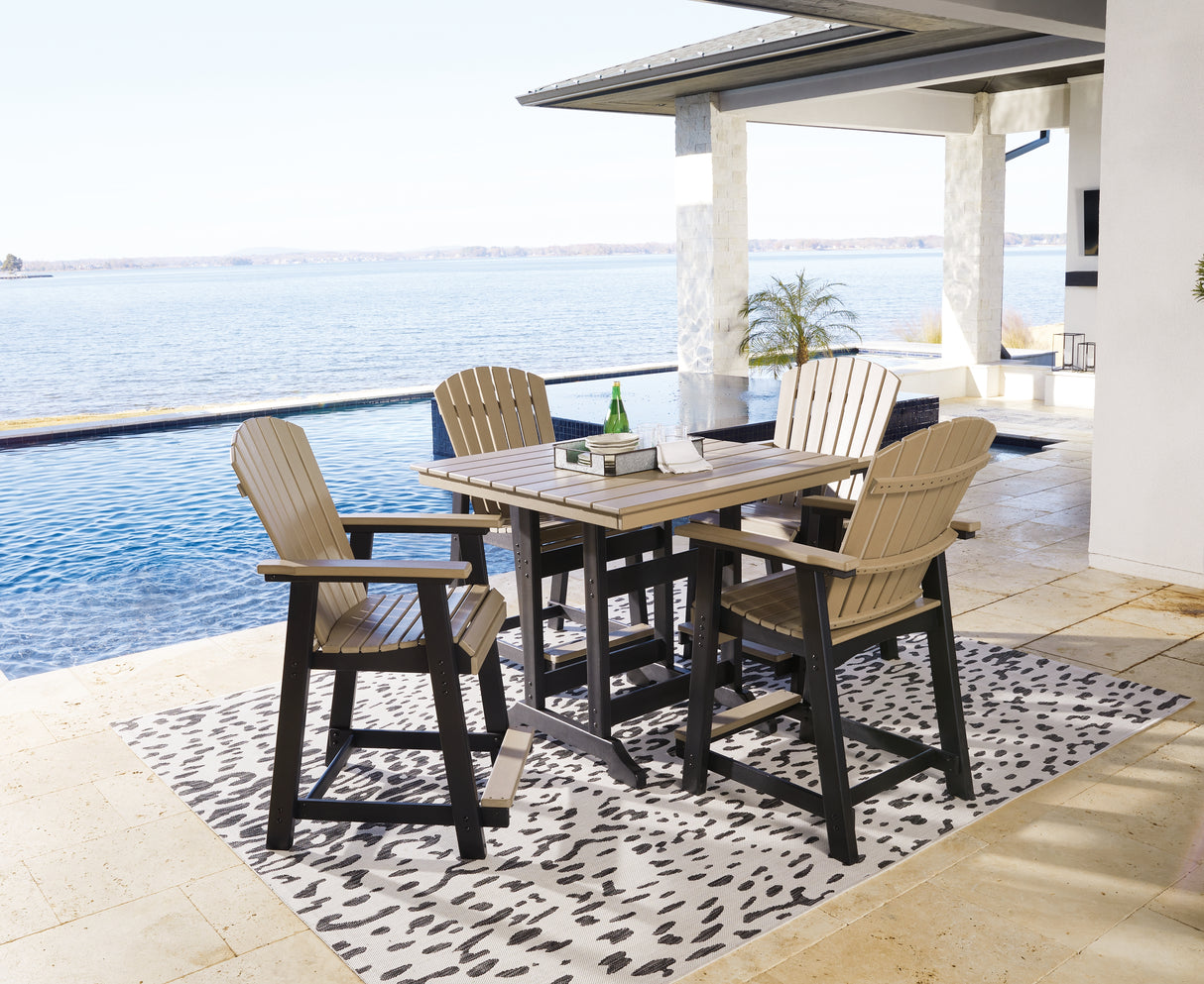 Fairen Trail Outdoor Counter Height Dining Table and 4 Barstools in Black/Driftwood - PKG013818