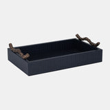 Faux Leather, 16" Copenhagen Tray, Navy/gold - 18149