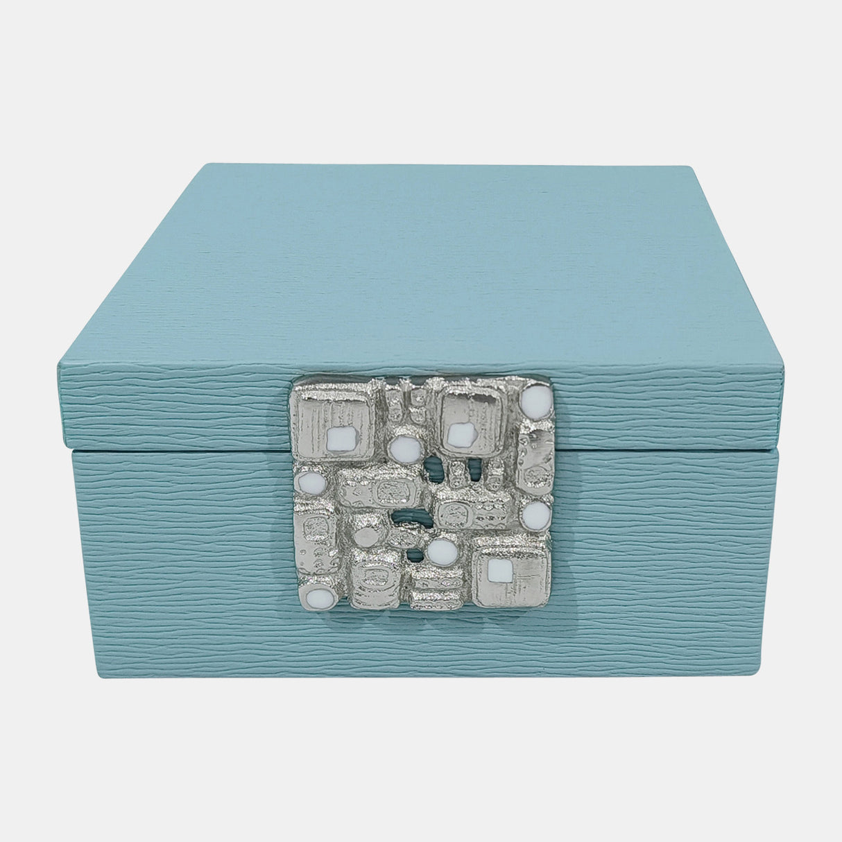 Faux Leather, 8" Crinkle Box, Blue/silver from Sagebrook Home - Luna Furniture