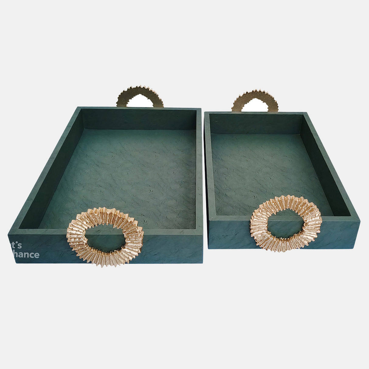 Faux Leather, S/2 16/18" 5th Ave Trays, Green/gold - 18150