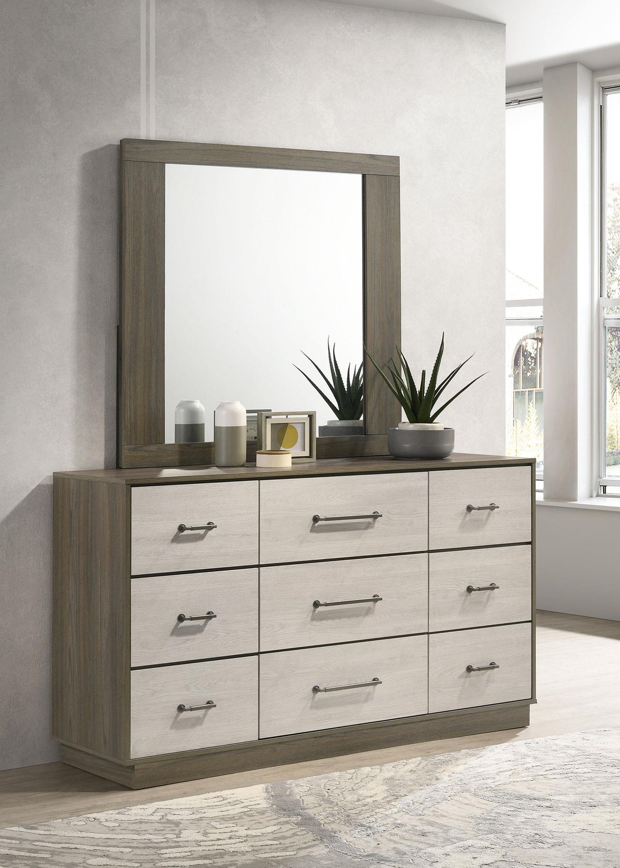 Fenwick 9-drawer Dresser with Mirror Grey Oak from Coaster - Luna Furniture