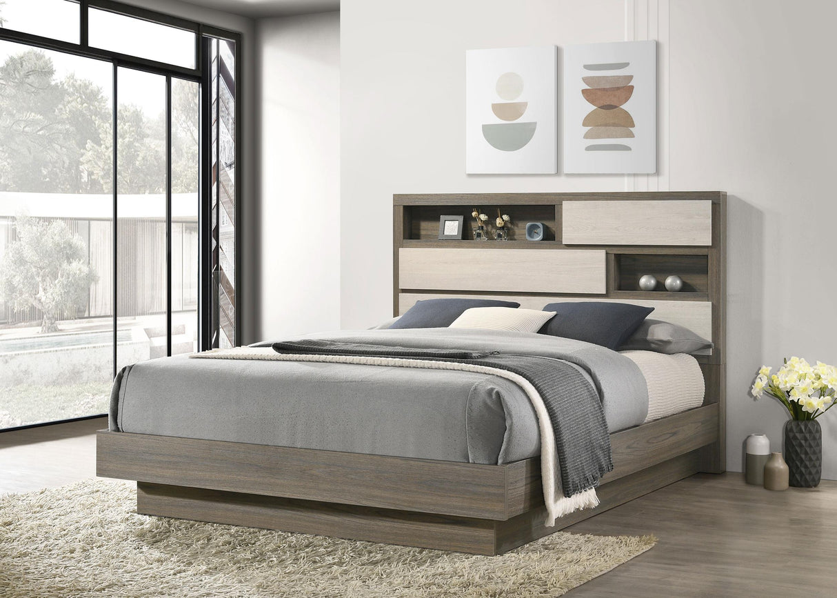 Fenwick California King Bed Bookcase Headboard Grey Oak from Coaster - Luna Furniture