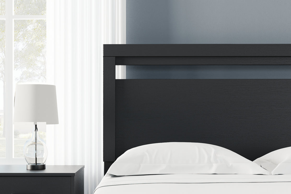 Finch Queen Panel Headboard with Dresser and 2 Nightstands in Black - PKG017934