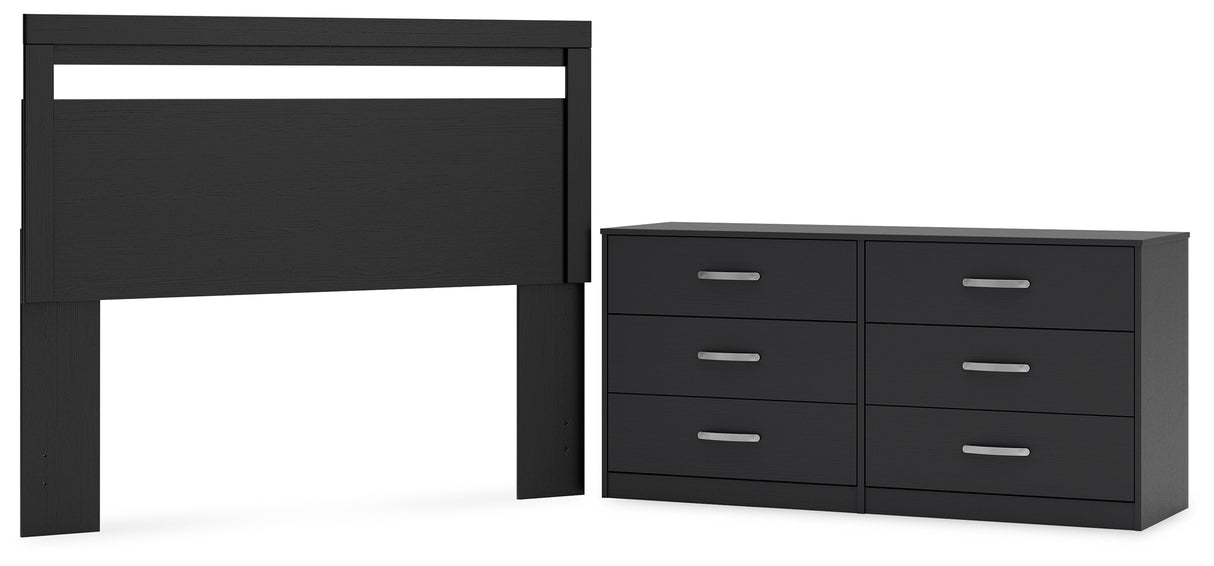 Finch Queen Panel Headboard with Dresser in Black - PKG017930