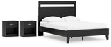 Finch Queen Panel Platform Bed with 2 Nightstands in Black/Brown - PKG017946