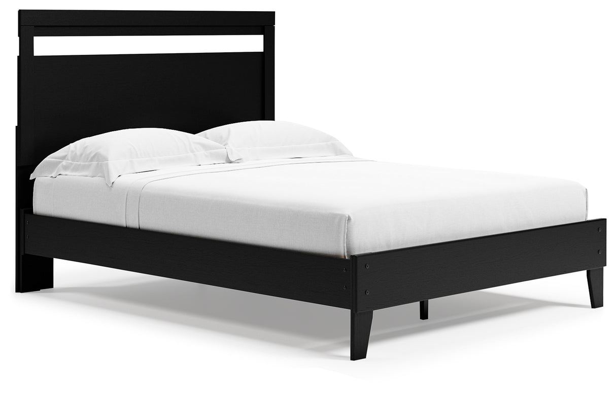 Finch Queen Panel Platform Bed with 2 Nightstands in Black/Brown - PKG017946