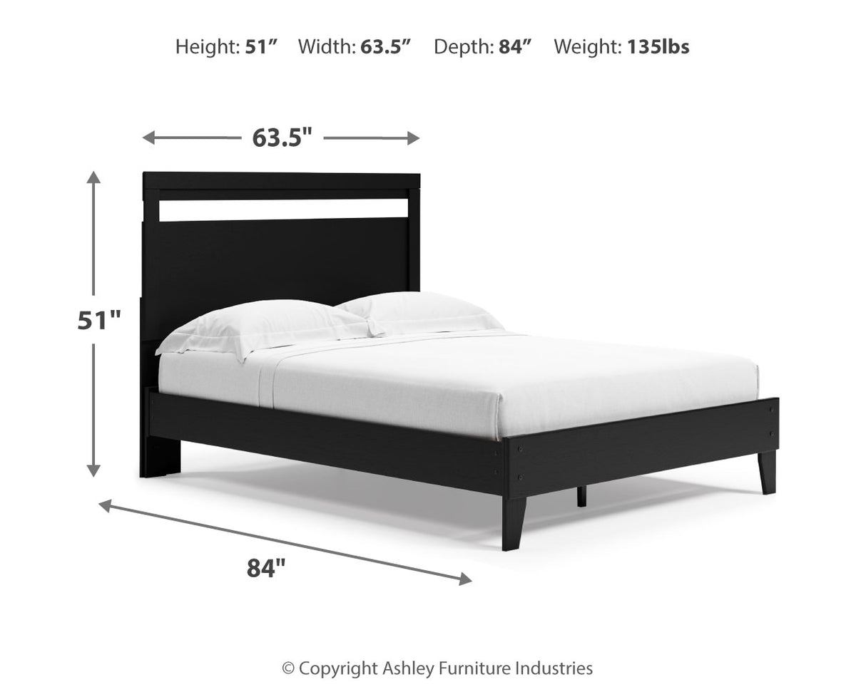 Finch Queen Panel Platform Bed with 2 Nightstands in Black/Brown - PKG017946