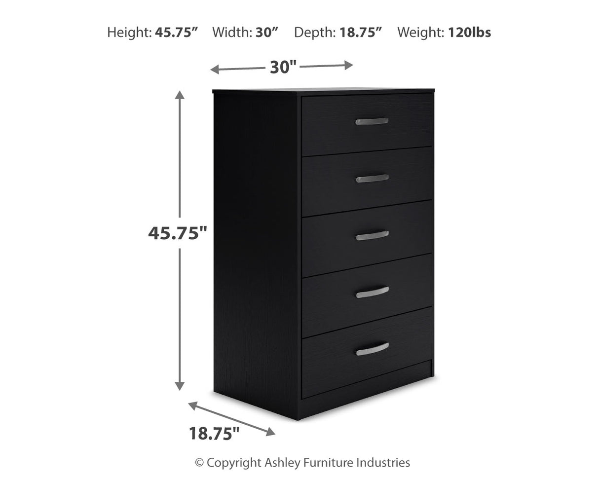 Finch Queen Panel Platform Bed with Dresser, Chest and 2 Nightstands in Black/Brown - PKG017944