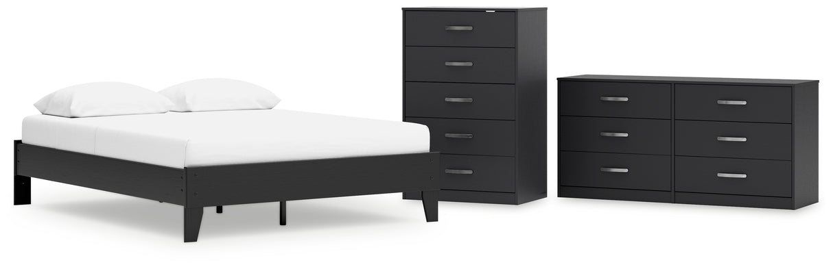 Finch Queen Platform Bed with Dresser and Chest in Black - PKG017920