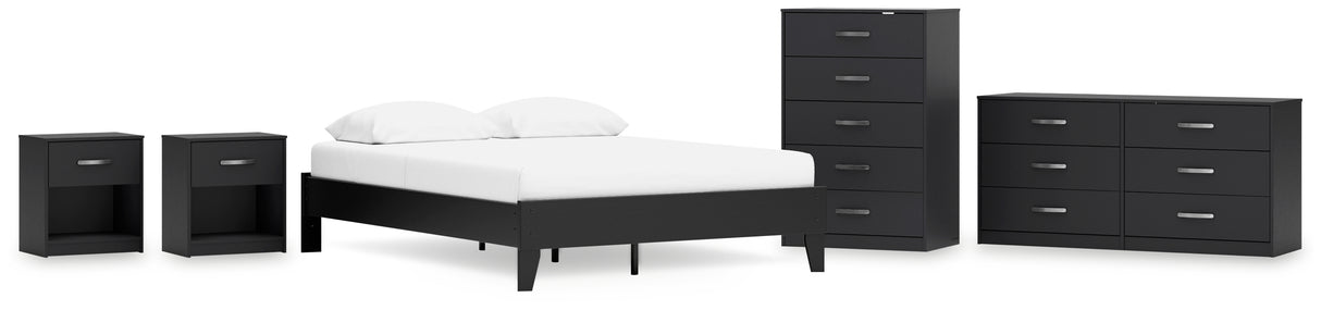 Finch Queen Platform Bed with Dresser, Chest and 2 Nightstands in Black - PKG017922