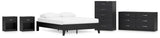 Finch Queen Platform Bed with Dresser, Chest and 2 Nightstands in Black - PKG017922