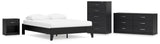 Finch Queen Platform Bed with Dresser, Chest and Nightstand in Black - PKG017921