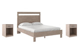 Flannia Queen Panel Platform Bed with 2 Nightstands in Gray from Ashley - Luna Furniture