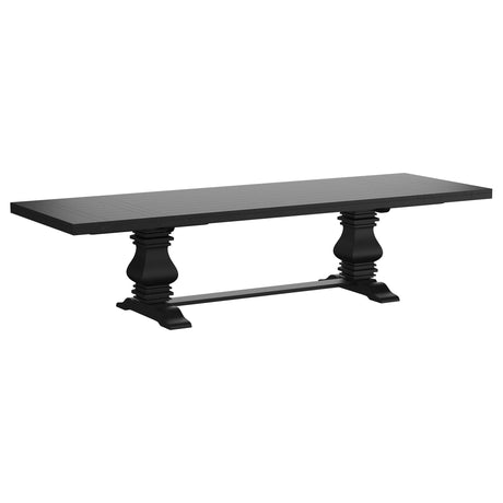 Florence Rectangular Pedestal Dining Table with Planked Wood Top Antique Black - 115531