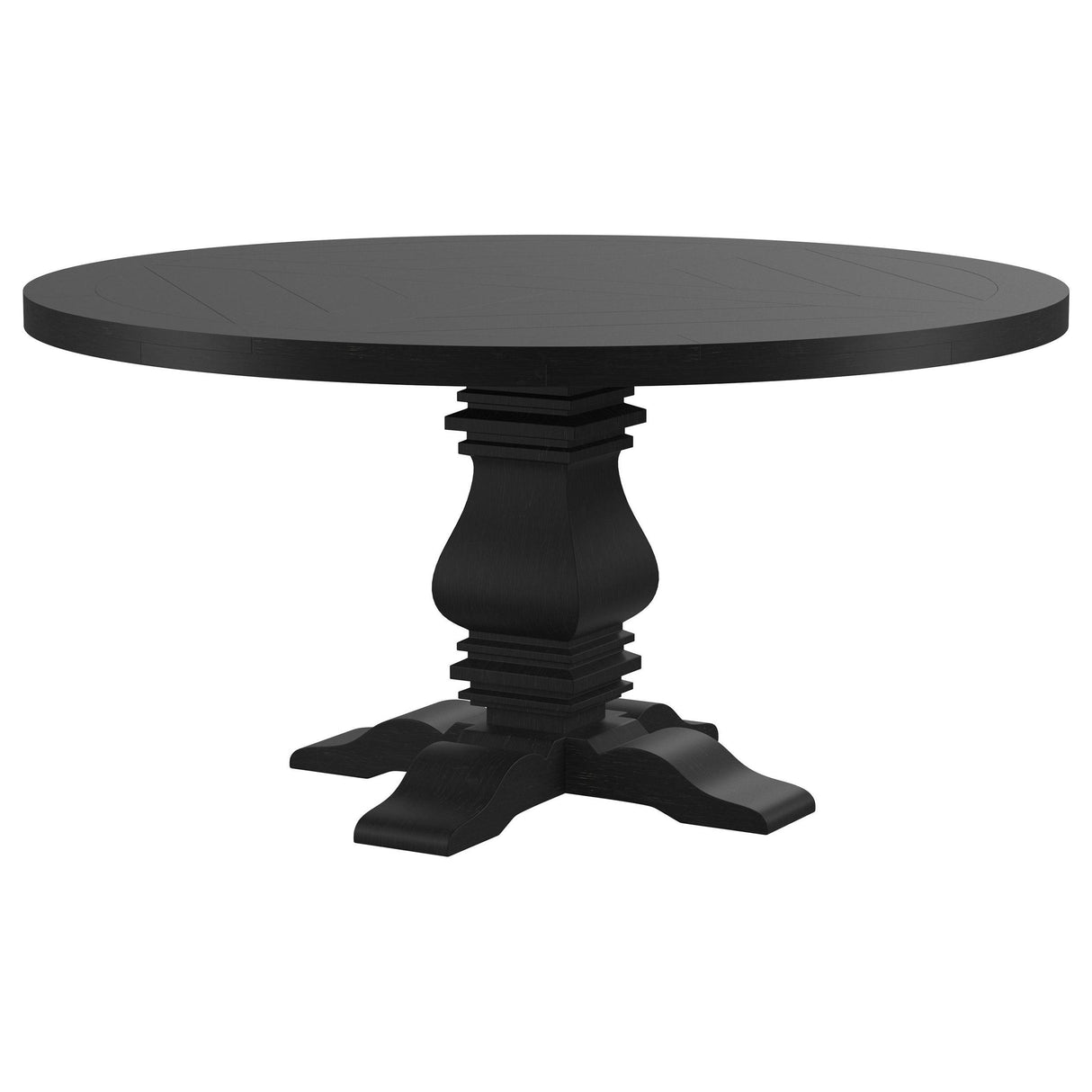 Florence Round Pedestal Dining Table with Planked Wood Top Antique Black - 115530