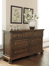 Flynnter California King Panel Bed with 2 Storage Drawers with Dresser in Medium Brown from Ashley - Luna Furniture