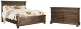 Flynnter California King Panel Bed with 2 Storage Drawers with Dresser in Medium Brown from Ashley - Luna Furniture