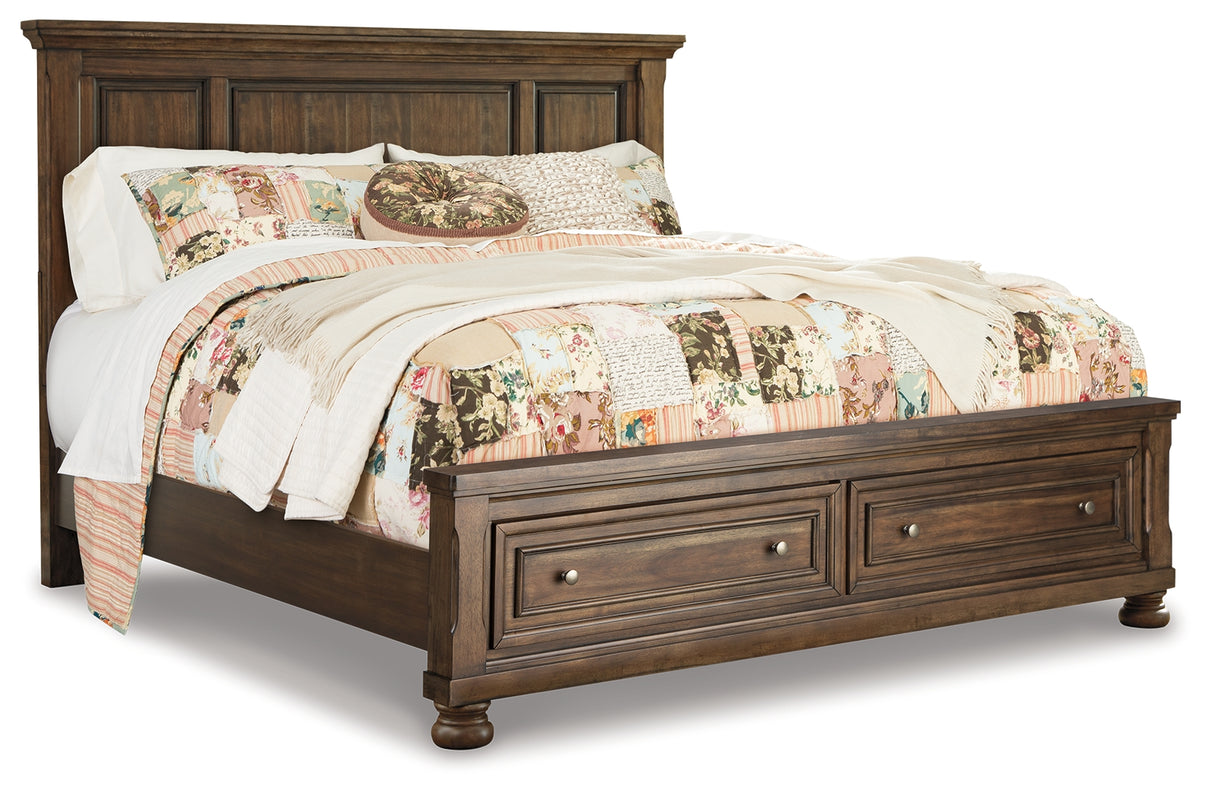 Flynnter California King Panel Bed with 2 Storage Drawers with Dresser in Medium Brown from Ashley - Luna Furniture