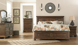 Flynnter California King Panel Bed with 2 Storage Drawers with Mirrored Dresser, Chest and Nightstand in Medium Brown from Ashley - Luna Furniture