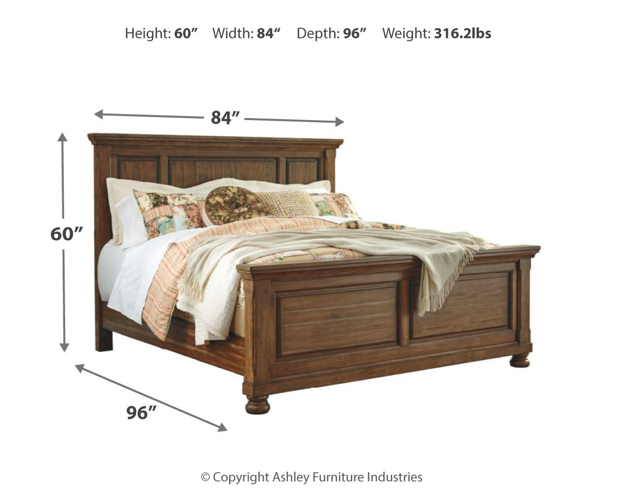 Flynnter California King Panel Bed with Mirrored Dresser and 2 Nightstands in Medium Brown from Ashley - Luna Furniture