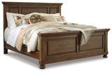 Flynnter California King Panel Bed with Mirrored Dresser and 2 Nightstands in Medium Brown from Ashley - Luna Furniture