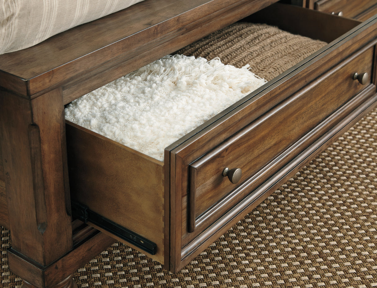 Flynnter California King Panel Bed with Mirrored Dresser and Chest in Medium Brown from Ashley - Luna Furniture