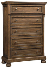 Flynnter California King Panel Bed with Mirrored Dresser and Chest in Medium Brown from Ashley - Luna Furniture