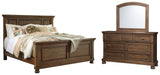 Flynnter California King Panel Bed with Mirrored Dresser in Medium Brown from Ashley - Luna Furniture