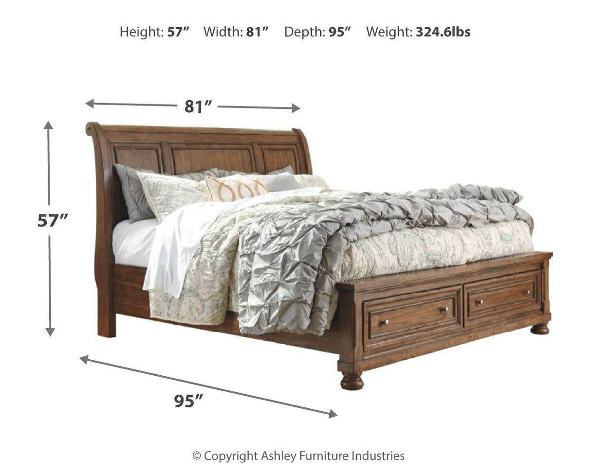 Flynnter California King Sleigh Bed with 2 Storage Drawers with Dresser in Medium Brown from Ashley - Luna Furniture