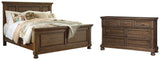 Flynnter King Panel Bed with Dresser in Medium Brown from Ashley - Luna Furniture