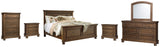 Flynnter King Panel Bed with Mirrored Dresser, Chest and 2 Nightstands in Medium Brown from Ashley - Luna Furniture