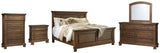 Flynnter King Panel Bed with Mirrored Dresser, Chest and Nightstand in Medium Brown from Ashley - Luna Furniture