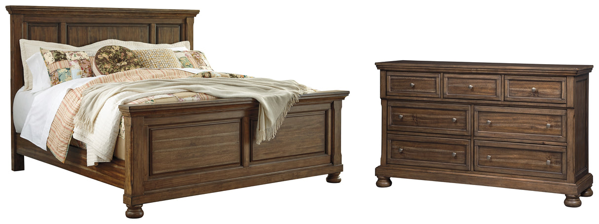 Flynnter Queen Panel Bed with Dresser in Medium Brown from Ashley - Luna Furniture