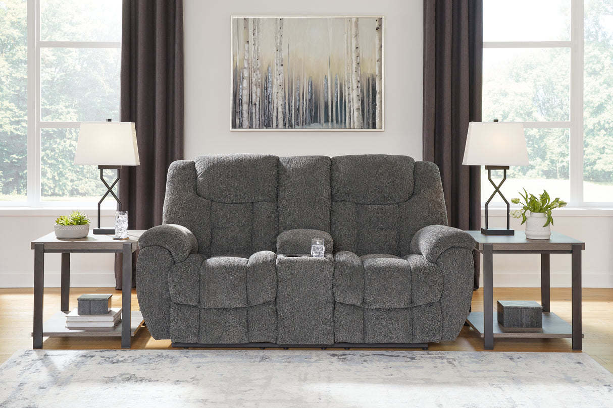 Foreside Charcoal Reclining Loveseat with Console from Ashley - Luna Furniture