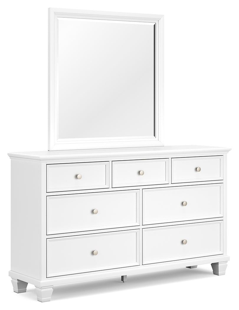 Fortman California King Panel Bed with Mirrored Dresser and 2 Nightstands in White - PKG015158