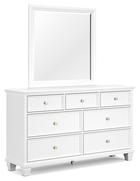 Fortman California King Panel Bed with Mirrored Dresser and 2 Nightstands in White - PKG015158