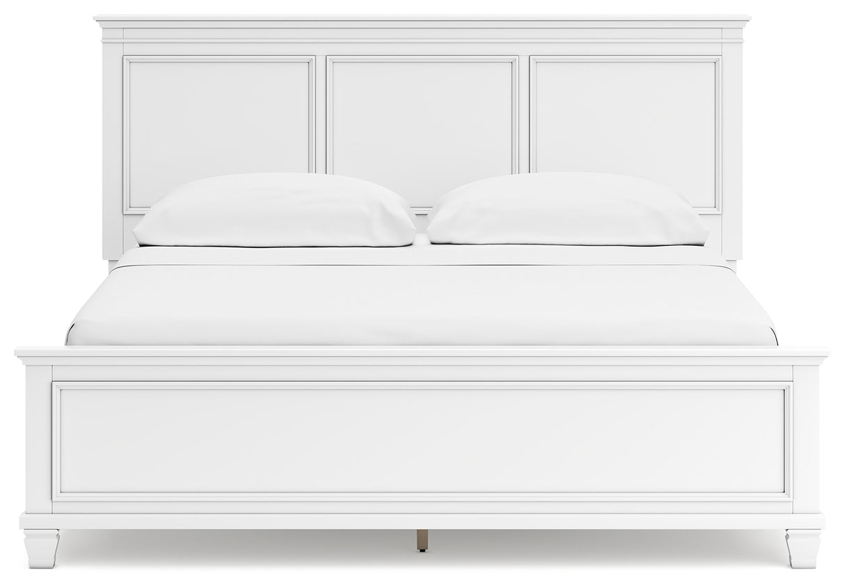 Fortman California King Panel Bed with Mirrored Dresser and 2 Nightstands in White - PKG015158