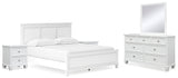 Fortman California King Panel Bed with Mirrored Dresser and 2 Nightstands in White - PKG015158