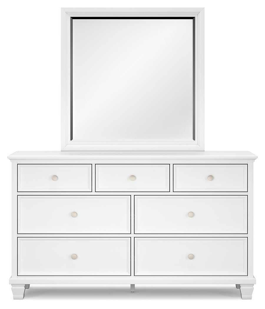 Fortman California King Panel Bed with Mirrored Dresser and 2 Nightstands in White - PKG015158