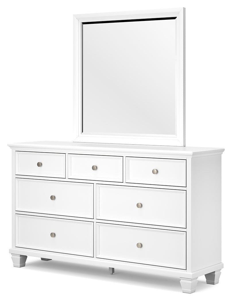 Fortman California King Panel Bed with Mirrored Dresser and 2 Nightstands in White - PKG015158