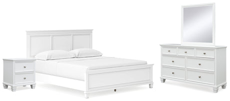 Fortman California King Panel Bed with Mirrored Dresser and Nightstand in White from Ashley - Luna Furniture