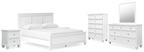 Fortman California King Panel Bed with Mirrored Dresser, Chest and 2 Nightstands in White from Ashley - Luna Furniture