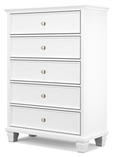 Fortman California King Panel Bed with Mirrored Dresser, Chest and Nightstand in White - PKG015162