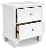 Fortman California King Panel Bed with Mirrored Dresser, Chest and Nightstand in White - PKG015162