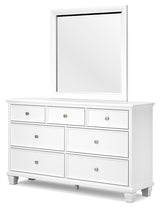 Fortman California King Panel Bed with Mirrored Dresser, Chest and Nightstand in White - PKG015162