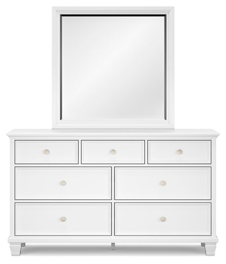 Fortman California King Panel Bed with Mirrored Dresser in White - PKG015157