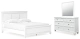 Fortman California King Panel Bed with Mirrored Dresser in White - PKG015157