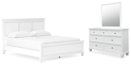 Fortman California King Panel Bed with Mirrored Dresser in White from Ashley - Luna Furniture