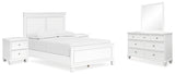 Fortman Full Panel Bed with Mirrored Dresser and 2 Nightstands in White - PKG015170